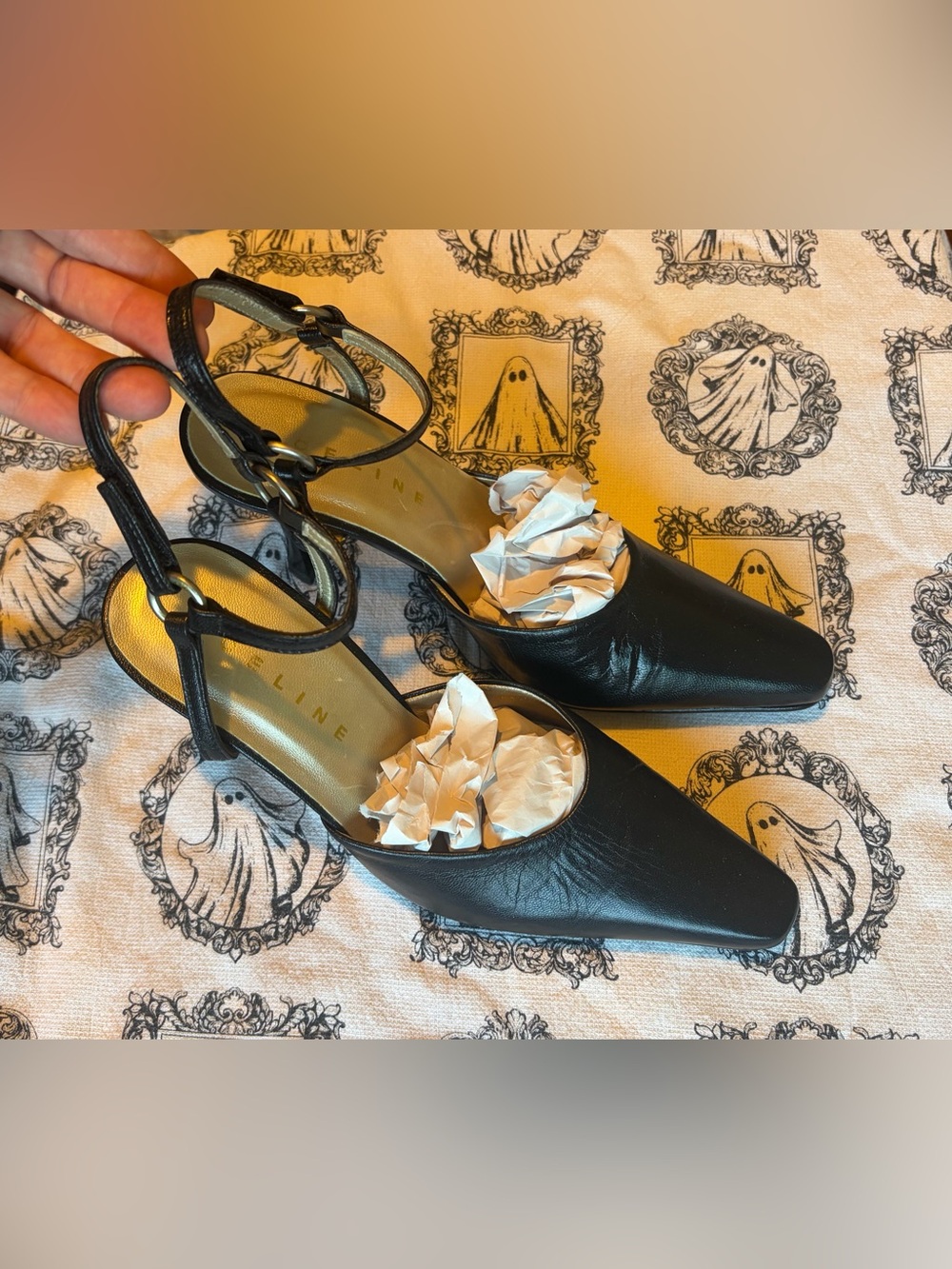 Leather slingback pumps, Celine, pointed-toe d'Orsay style